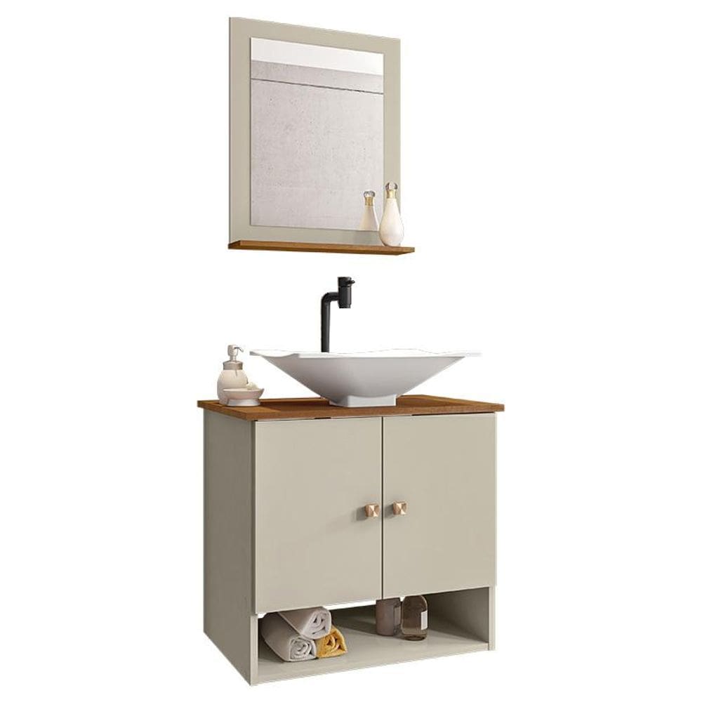 Gabinete Banheiro Deli Concava Bco Torneira Valv Click Black