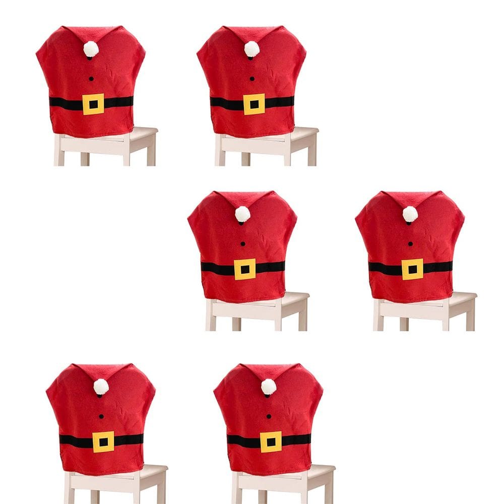 Capa de Cadeira Natal Natalino Encosto Kit 6 Unidades Papai Noel Gorro Decoraçao Mesa de Jantar Ceia Familia Evento Festa Confraternizaçao