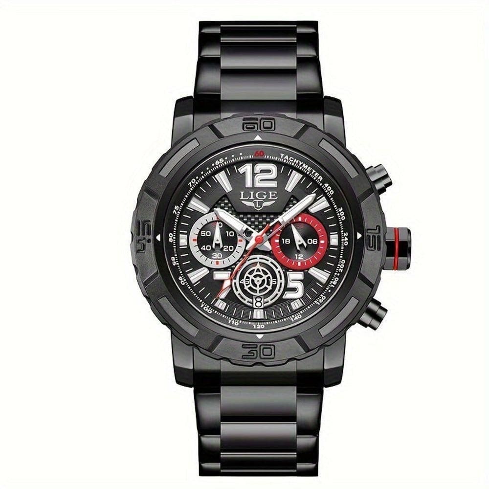 Relógio De Quartzo Masculino Em Aço Inoxidavel Design Esportivo á Prova D´agua Preto Completo