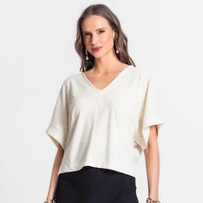 Blusa Feminina Manga Curta Endless Visco Linho Lurex
