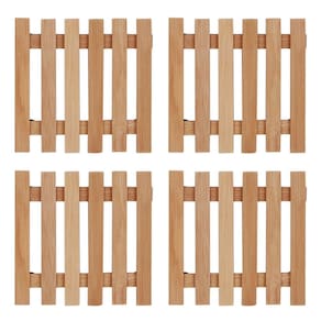 Descanso De Panela Quadrado Madeira Ripado 14,5Cm Kit 04 Un
