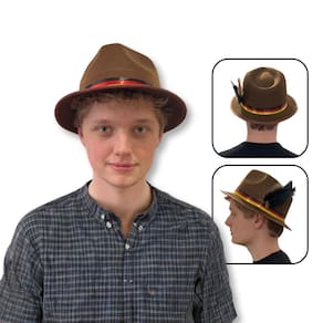 Chapéu Alemão Simples Marrom com Plumas - 1 Unidade