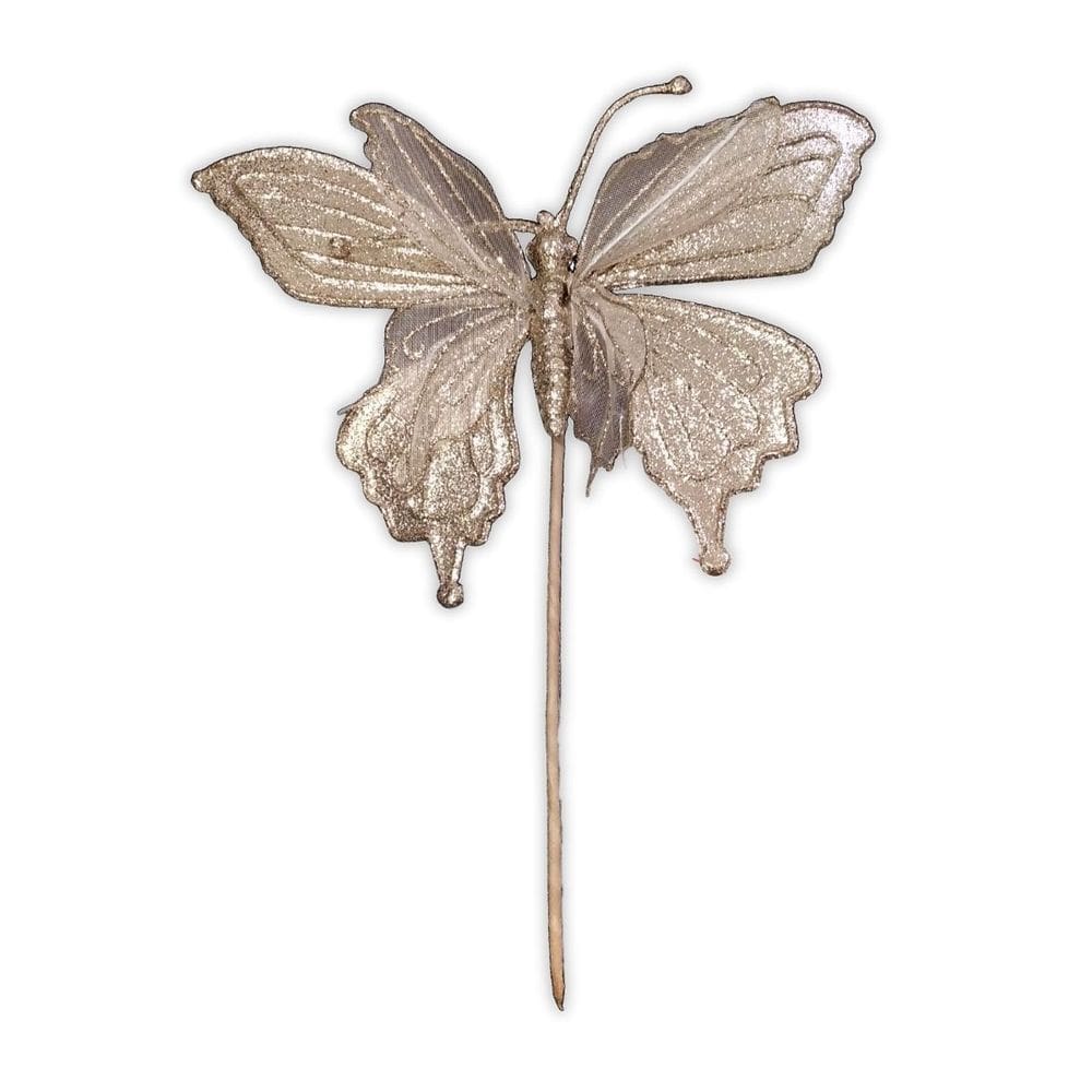 Pick Decorativo Natal Borboleta Champanhe 17cm - 1 Unidade