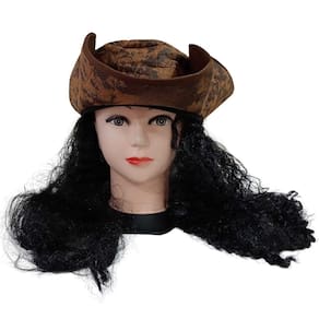 Chapéu de Pirata Com Cabelo Cacheado Preto