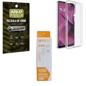 Capa Transparente Para Moto G75 + Cabo Tipo-C 2 Metros + Pel