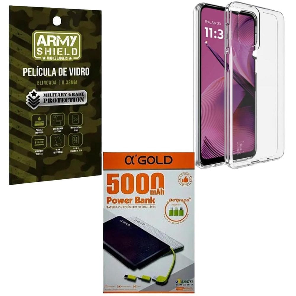 Capinha Transparente Para Moto G75 + Power Bank 5000 + Pel