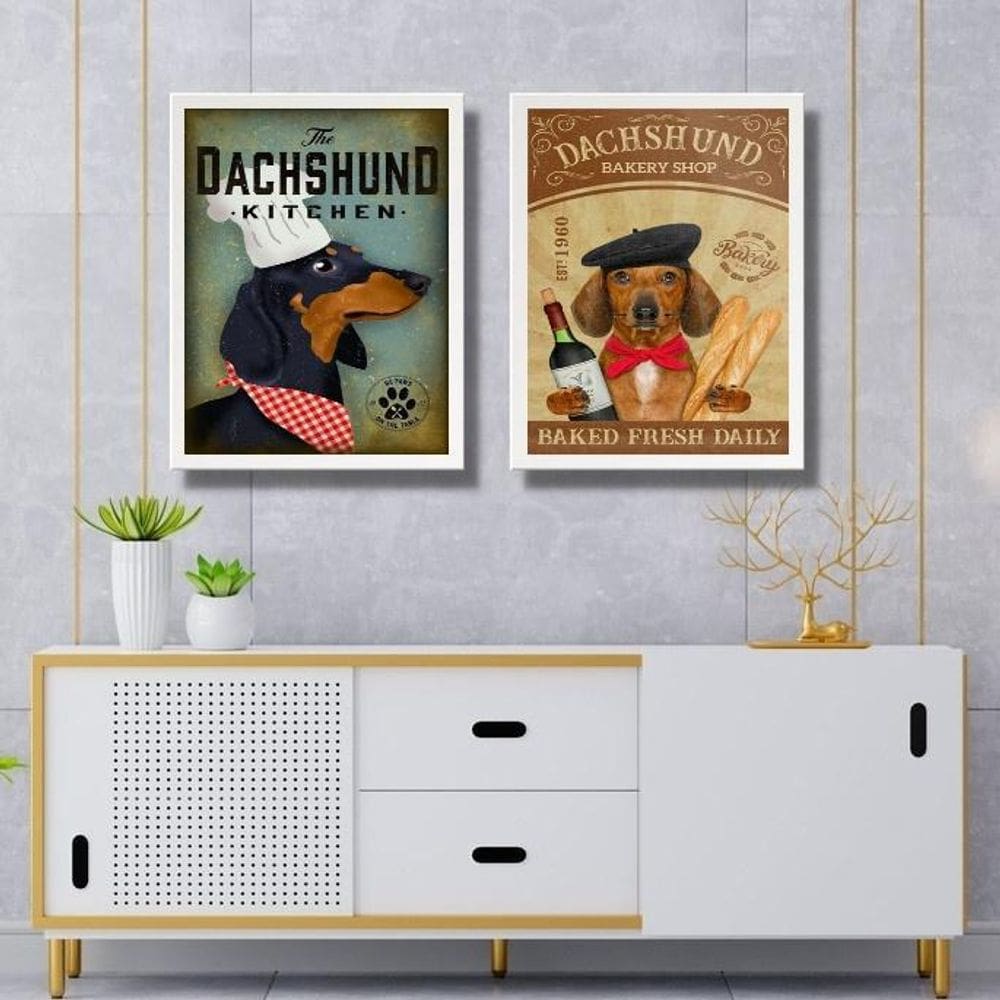 Kit 2 Quadros Para Cozinha Dachshund 45X34Cm