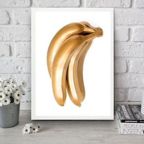 Quadro Para Cozinha Banana Dourada 45X34Cm - Com Vidro