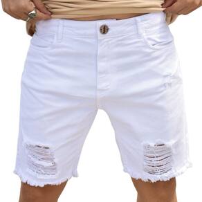 Bermuda Jeans Masculina Destroyed Lumini Over Branca 4028 Branco