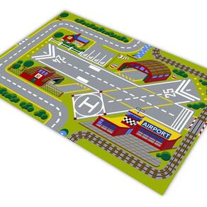 Tapete Pista Carrinhos Aeroporto Decolagem 140X100Cm