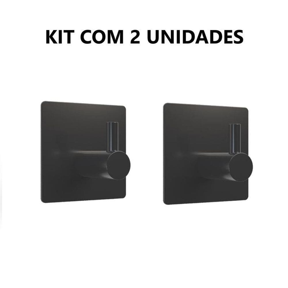 Gancho De Parede Adesivo Comfortdoor Em Inox Preto Kit Com 2