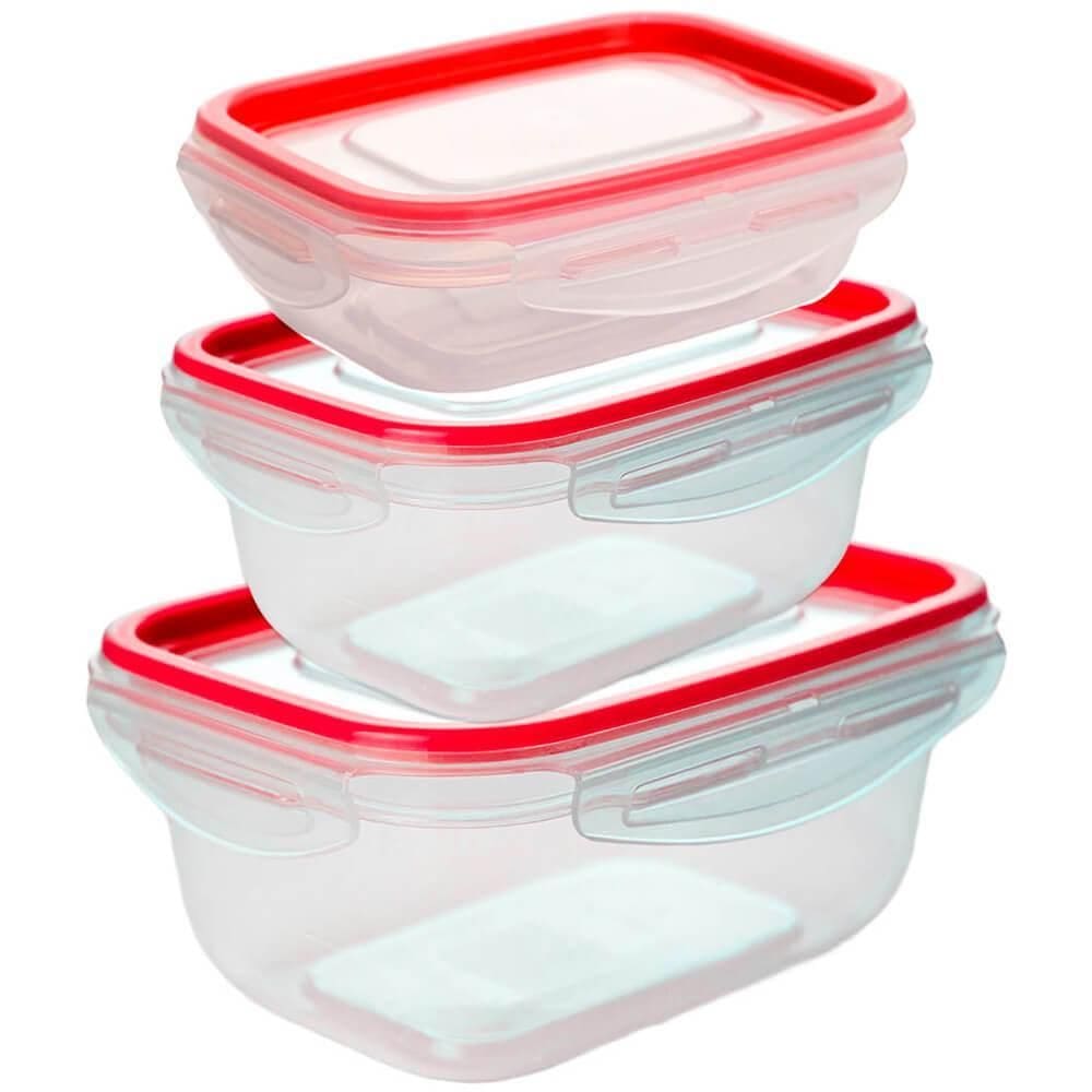 Conjunto de Potes Herméticos de Plástico com Travas Retangular 3 peças - Tritec