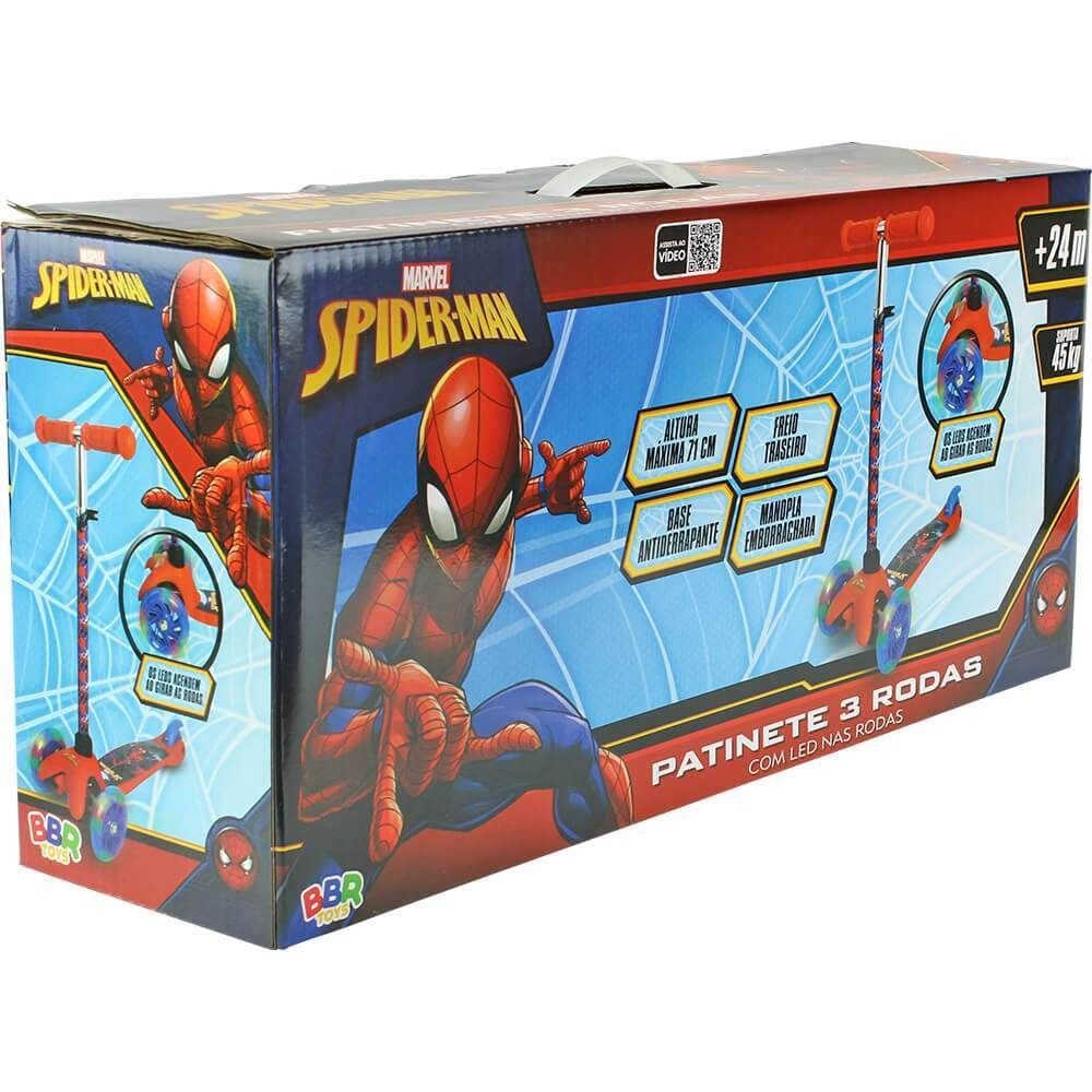 Patinete Homem Aranha 3 Rodas Com Led 45Kg Bbr