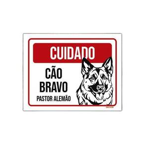 Placa Cuidado Cão Cachorro Bravo Pastor Alemão 18X23