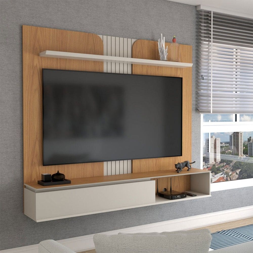 Painel para TV Até 65 Polegadas City 1 Porta Natural/Off White - Panorama Móveis