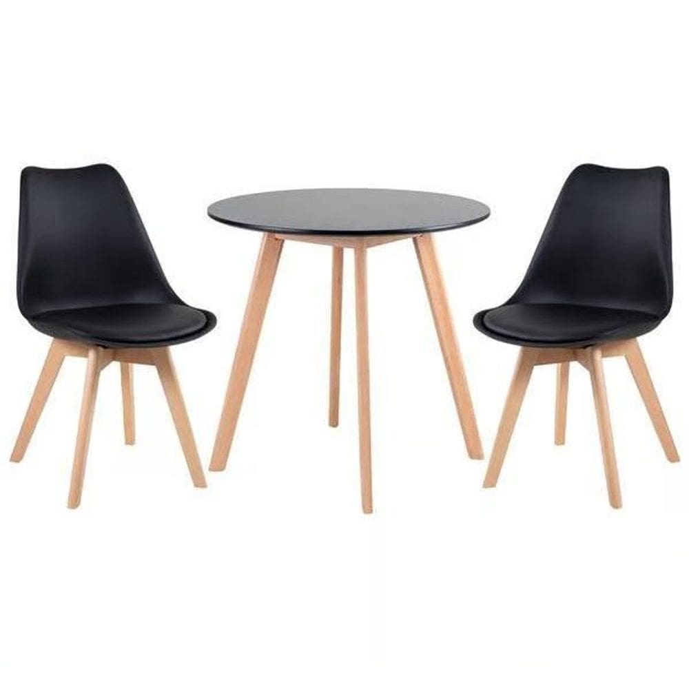 Kit - Mesa Redonda 80 Cm Preto + 2 Cadeiras Leda