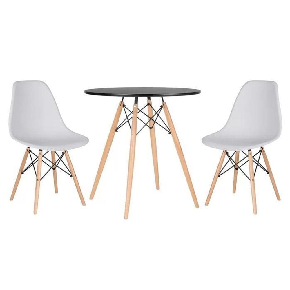 Conjunto Mesa Jantar Eiffel 70Cm Preta + 2 Cadeiras Charles