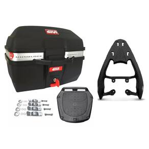 KIT BAÚ MOTO 27L M.LOCK TRAFFIC E27M + BAGAGEIRO SCAM Churrasqueira Grelha Fan Start 160 Preto