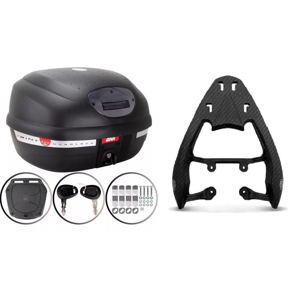 BAÚ MOTO 33L MONOLOCK GIVI E-33NT + BAGAGEIRO SCAM Cg 125 Cg 150 Cg 160 Fan Start Scam Fiber Force