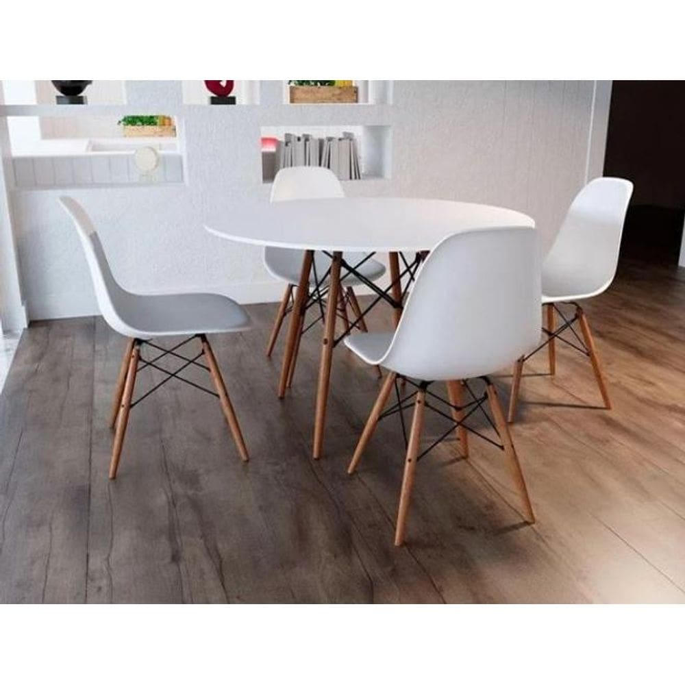 Kit Mesa Jantar Eames Eiffel 80Cm + 4 Cadeiras Eames Eiffel