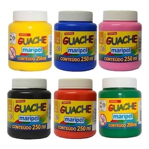 Kit 6 Cores Básicas de Tinta Guache 250ml - Maripel | Escolar | Artesanato