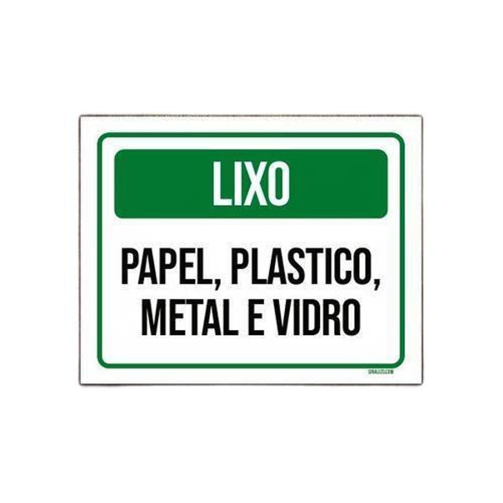 Placa Sinalização Lixo Papel Plástico Metal Vidro Ver 27X35