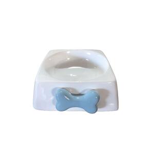 Comedouro 500Ml De Porcelana Branca Com Laço Azul Bebê
