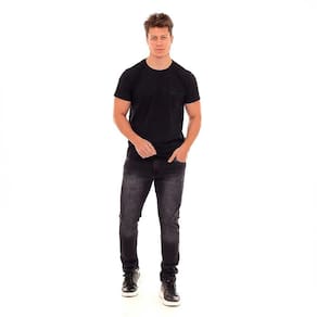 Calça Masculina Jeans Skinny Manchada Preta