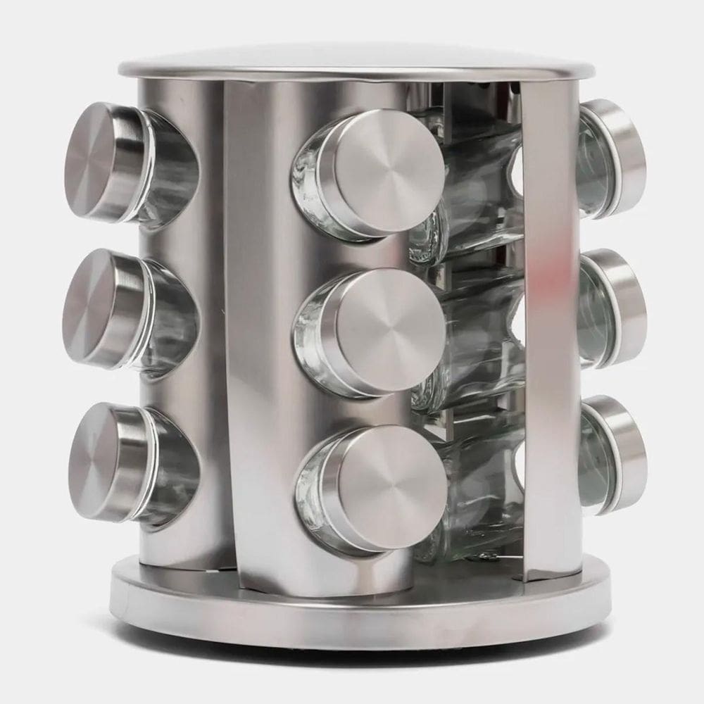Conjunto Porta Condimentos Giratório Vidro Tampa Inox