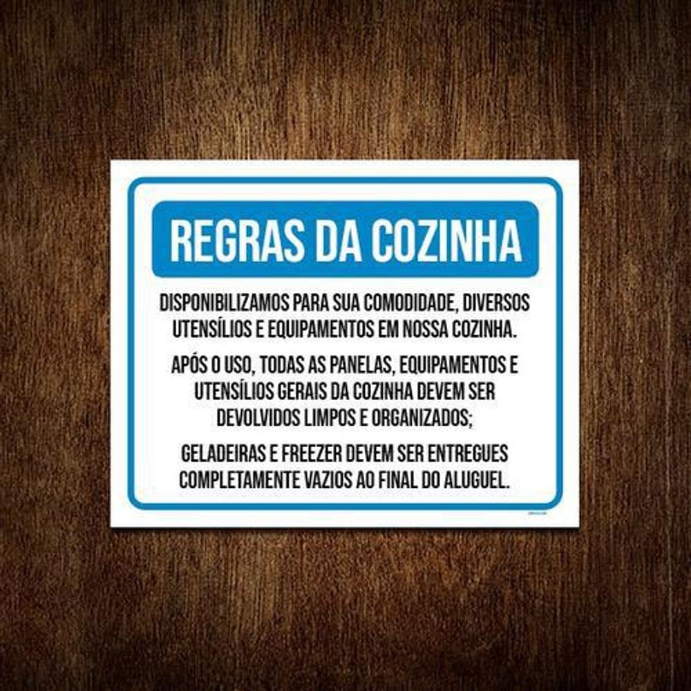 Placa Regras Da Cozinha Respeite Deixe Limpo 18X23