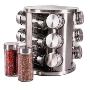 Porta Temperos Giratório Vidro Tampa Inox Condimentos
