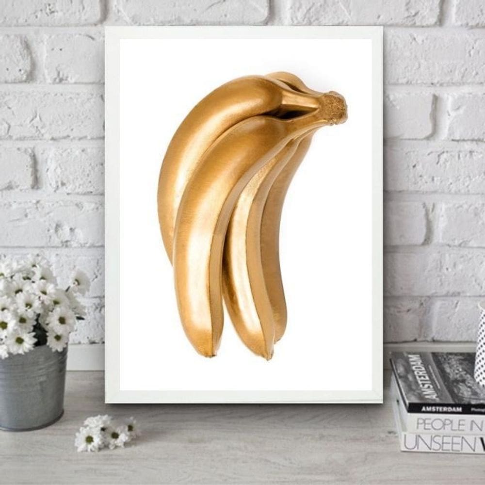 Quadro Para Cozinha Banana Dourada 33X24Cm