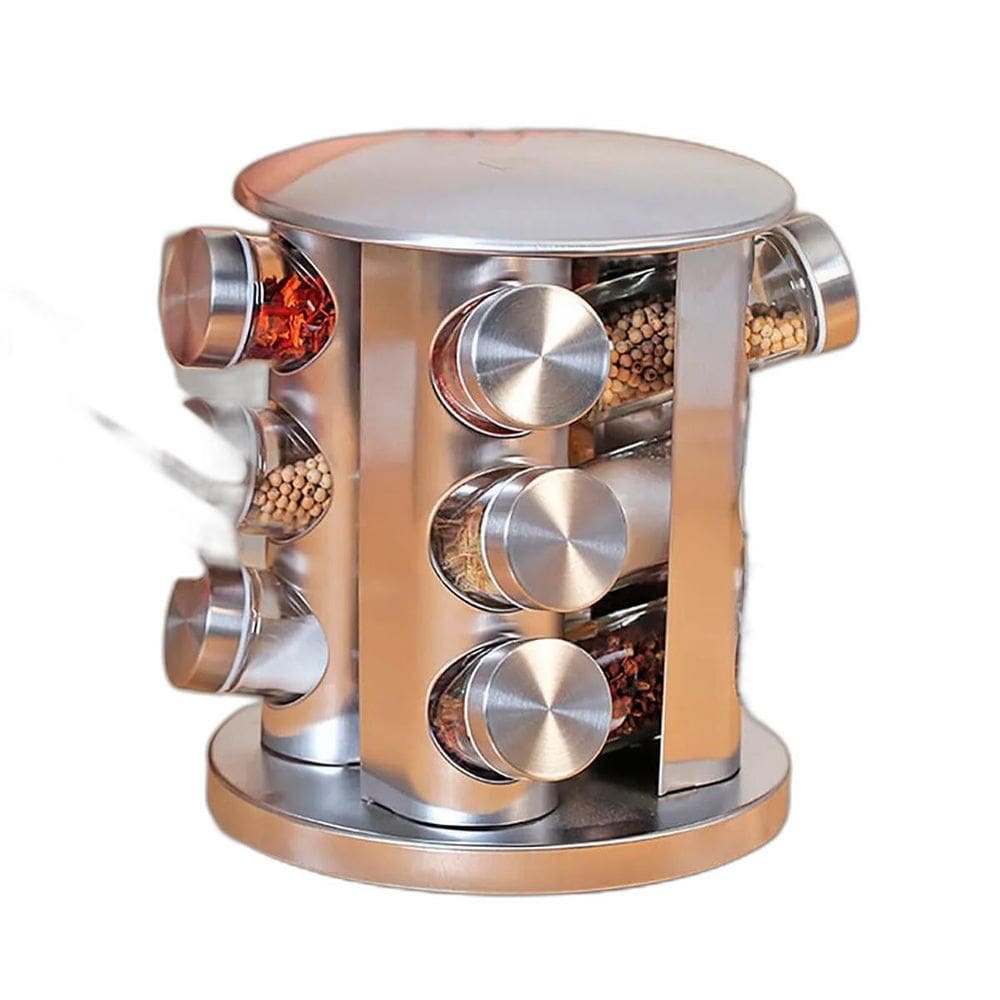 Conjunto Porta Temperos Giratório Vidro Tampa Inox Cozinha
