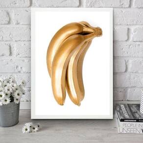 Quadro Para Cozinha Banana Dourada 24X18Cm - Com Vidro