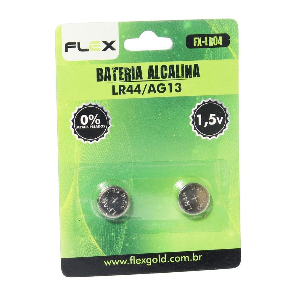 Pilha Alcalina Lr44 Ag13 1.5V Blister Com 2 Pçs Flex Fxlr04