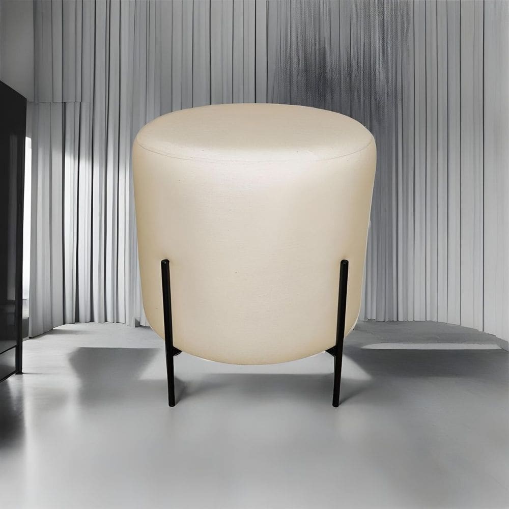 Puff Redondo Decorativo Base Pés De Ferro Milão Bege