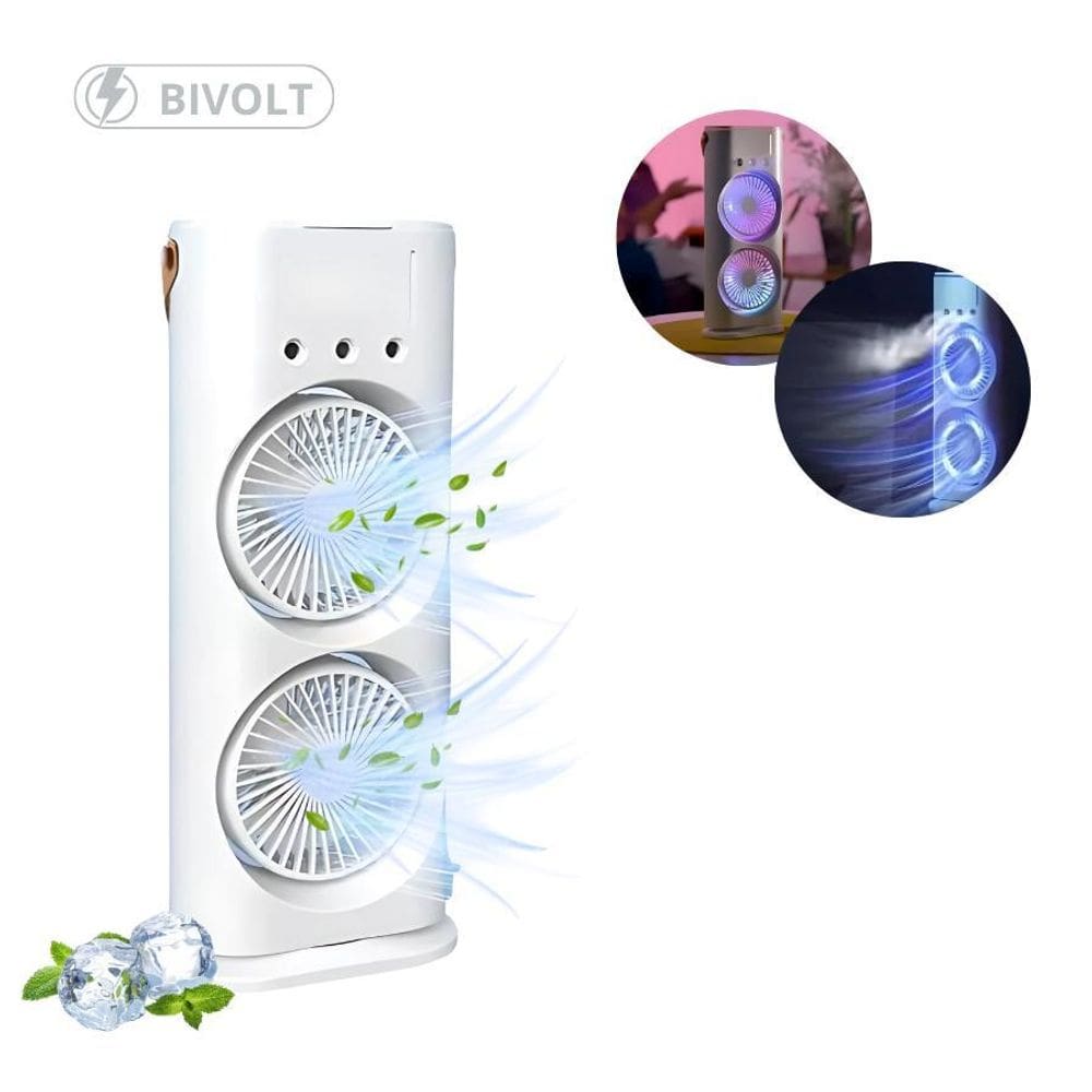 Mini Ventilador Duplo Rgb Com  E Bivolt