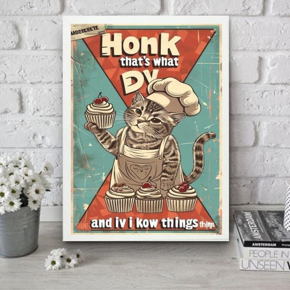 Quadro Para Cozinha Gatinho Cupcake 33X24Cm