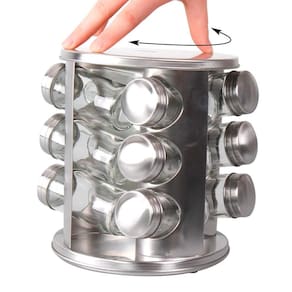 Conjunto Porta Temperos Giratório Vidro Tampa Inox Completo