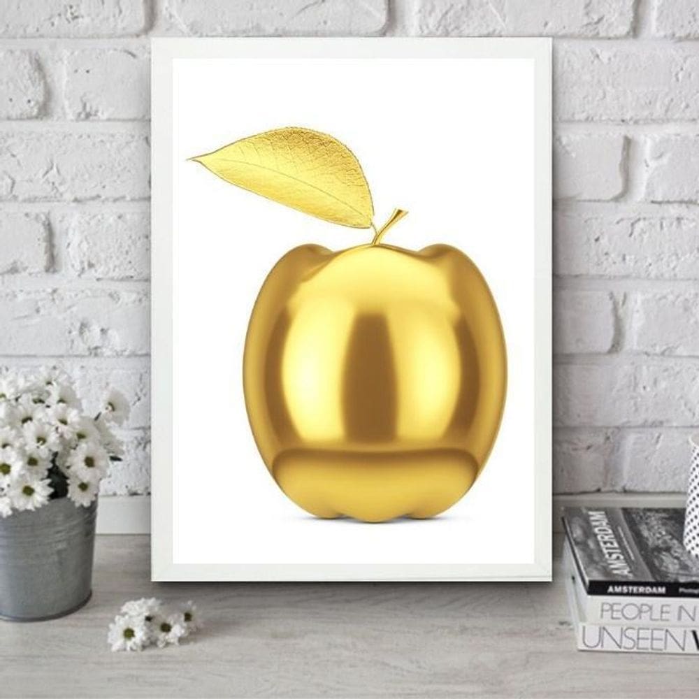 Quadro Para Cozinha Maçã Dourada 24X18Cm