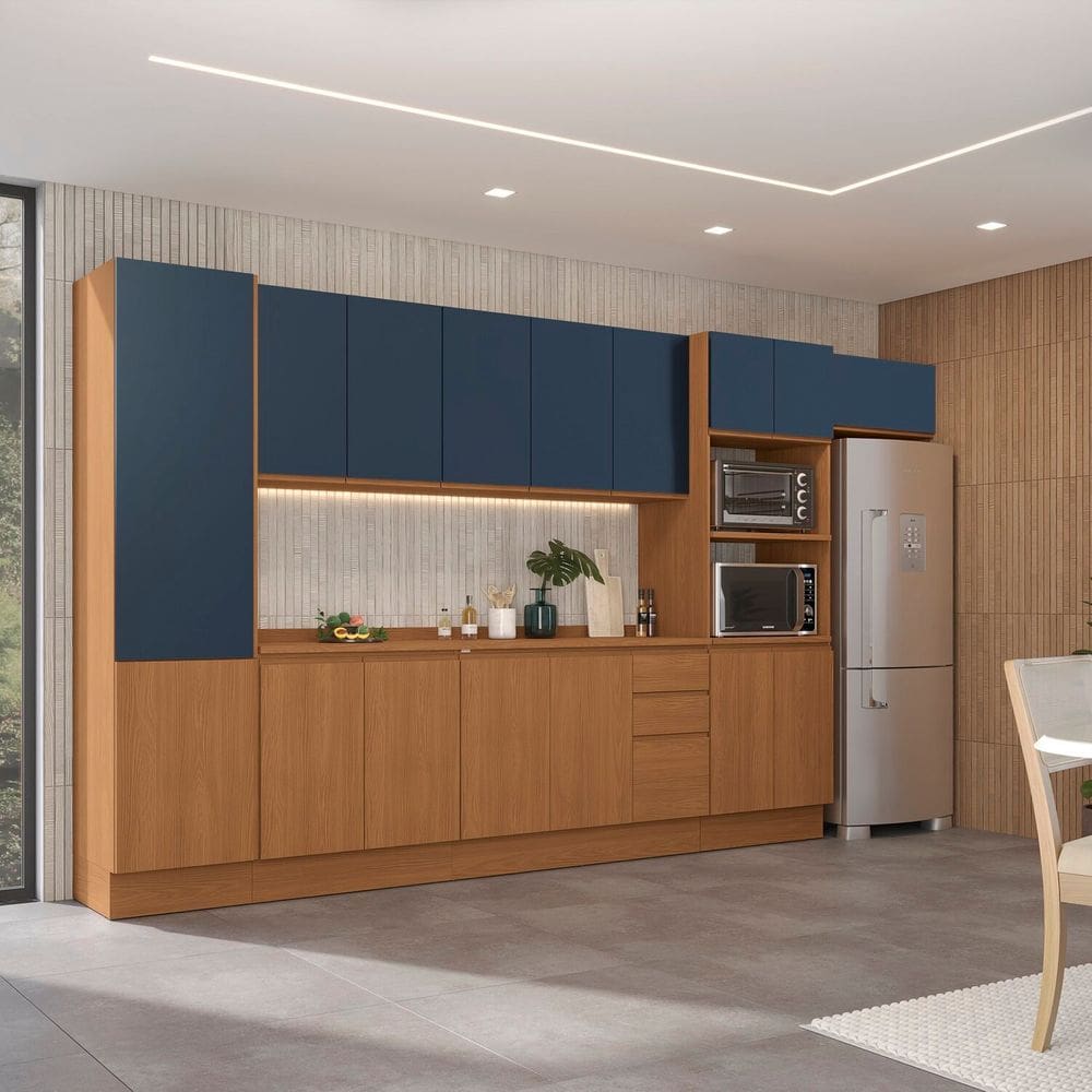 Cozinha Completa 7 Peças com Tampo para Cozinha Canela/Azul