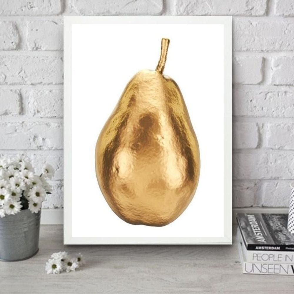 Quadro Para Cozinha Pera Dourada 45X34Cm