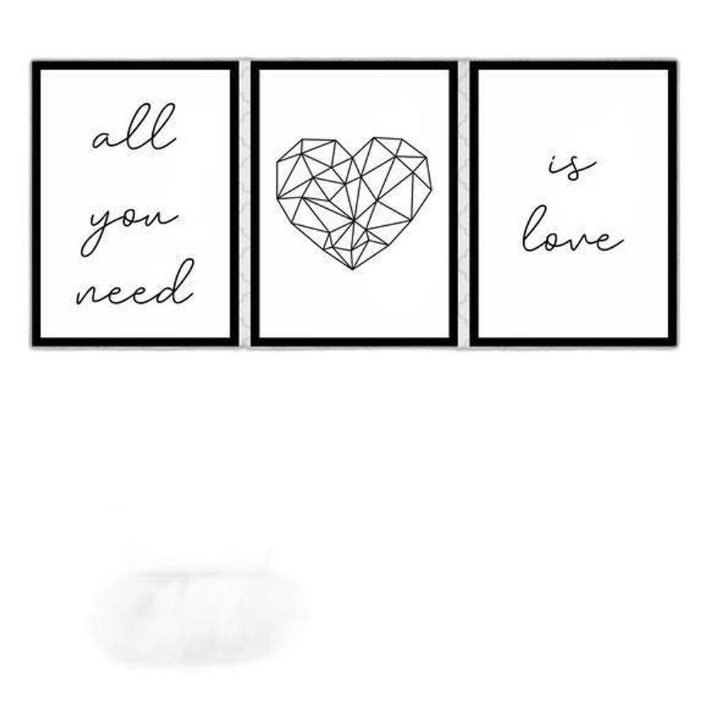 Kit 3 Quadros All You Need Is Love Coração 24X18Cm 001