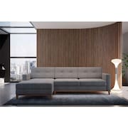 Sofá 3 Lugares Living com Chaise Esquerdo Pés e Base em Madeira Linho Cotton Cinza