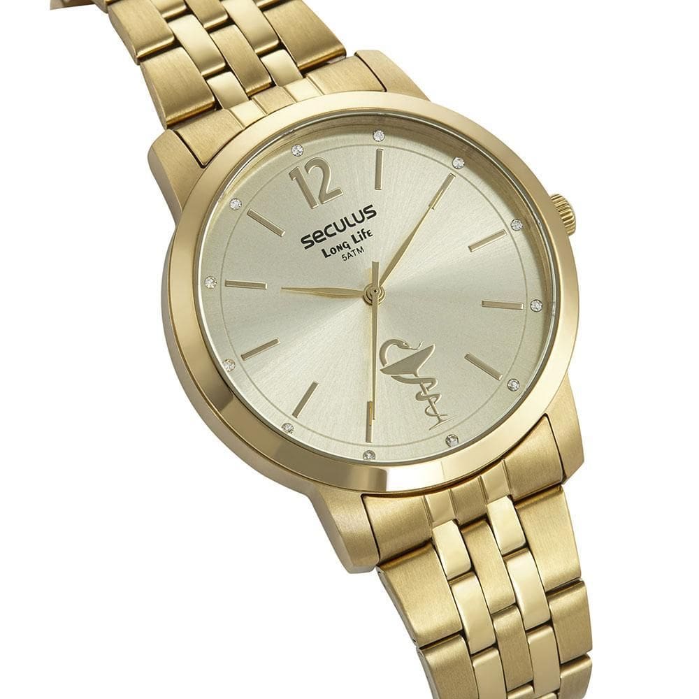 Relogio Seculus Feminino Dourado Kit Semijoia Formatura