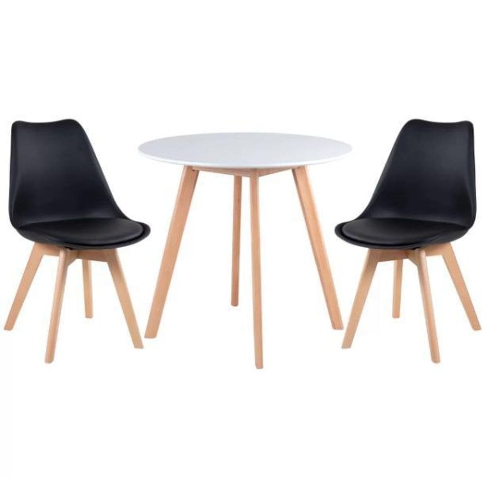 Kit - Mesa Redonda Leda 80 Cm Branco + 2 Cadeiras Estofadas