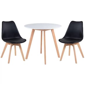 Kit - Mesa Redonda Leda 80 Cm Branco + 2 Cadeiras Estofadas