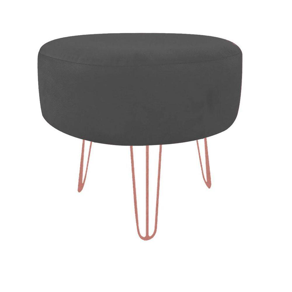 Pufe Puff Para Penteadeira Suede Preto Pés Rose Gold Luxo