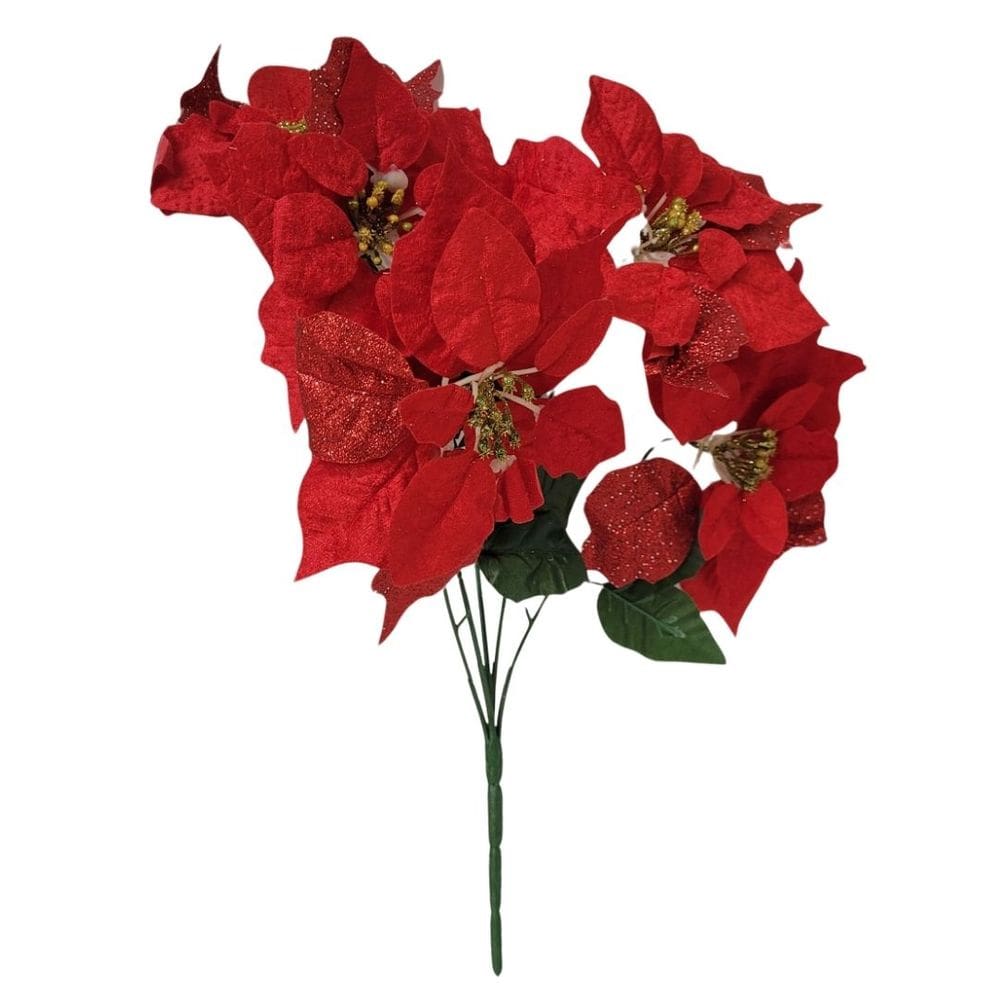Buquê Flor Bico de Papagaio Veludo e Glitter Vermelho Prime 45cm - Nataluz