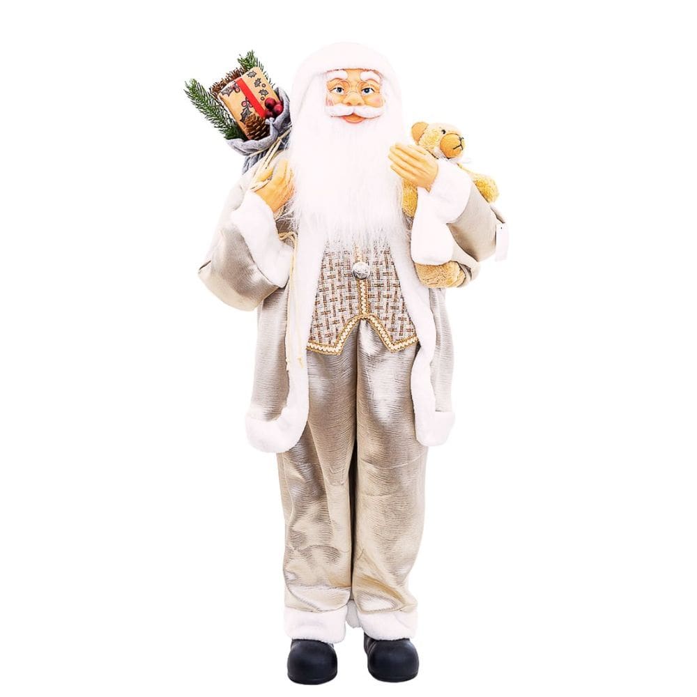 Papai Noel Decorativo Gigante 110cm Champanhe Luxo, Urso Pelúcia e Saco de Presentes - Bela Flor